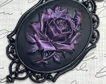 Purple Iridescent Rose Gothic Rockabilly Cameo Black Necklace Pendant Victorian Jewelry