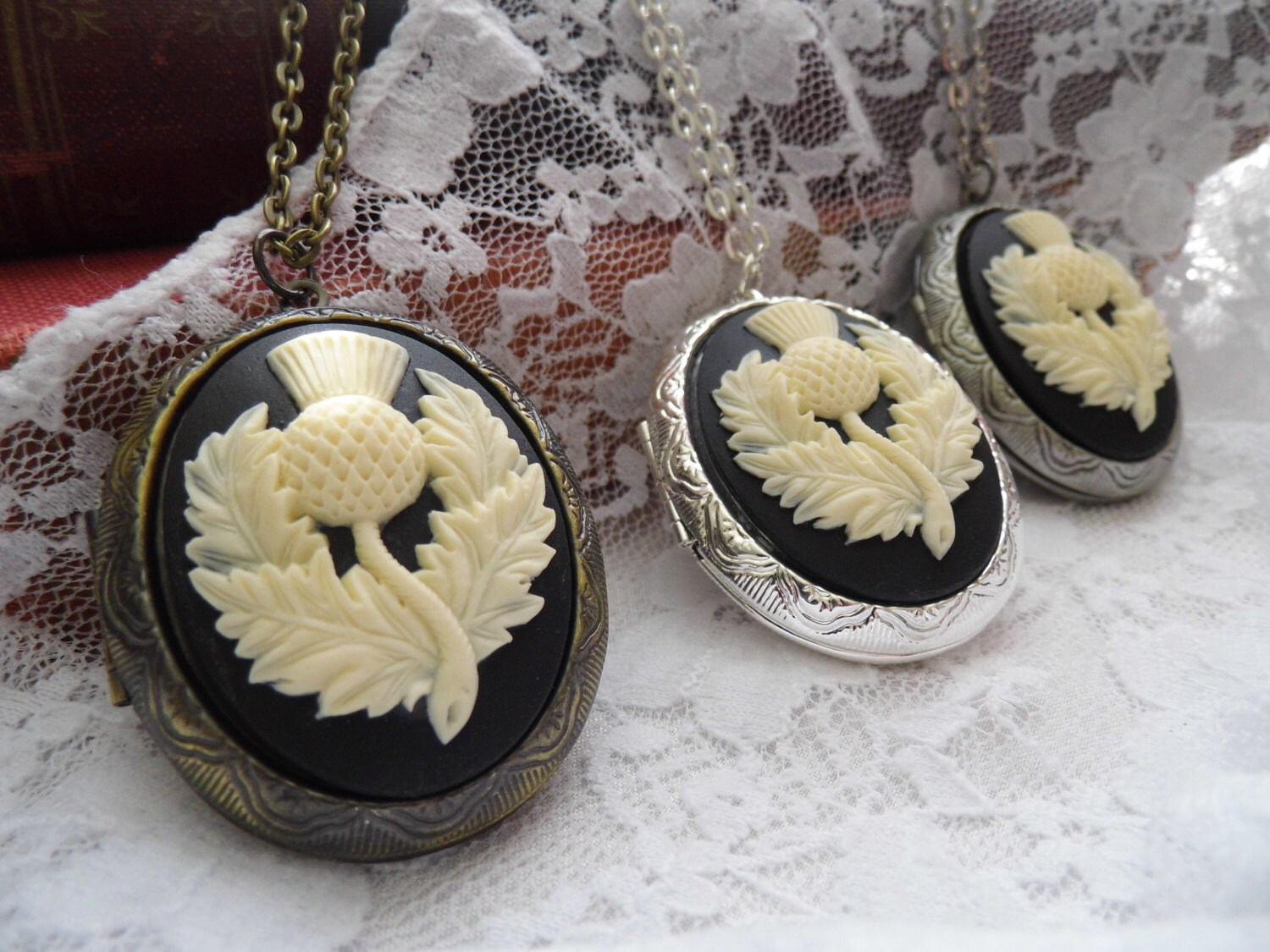 Scottish Thistle Locket Victorian Cameo Ladies Art Etsy