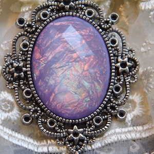 lavender Purple  Moonstone FIre Opal OOAK Victorian princess Fantasy glass art Mythical Necklace Altered Art