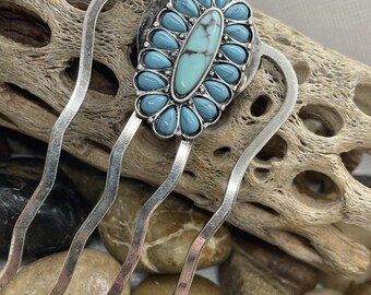 Handcrafted Sterling Silver Hairpin With Fox Turquoise - Etsy display picture 1