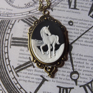 Unicorn Spring Summer Mothers Day  Cameo Bronze Necklace with Hearts