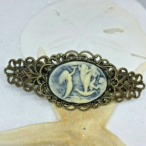 Mermaid Nautical Sea Maiden Siren cameo Wedding Hair Clip Bobby Vintage Victorian Black & Ant White