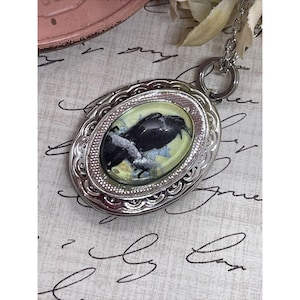 Silber Rabe Schwarz Krähe Medaillon Halskette Anhänger Gothic Festival Hochzeit Schmuck Geburtstag Hochzeit Geschenk Mutter Frau Tochter Schwester Lehrer