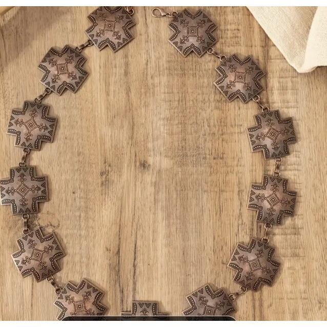 Brass Copper Cross Concho Southwest Unisex Chain belt Christmas fall WESTERN Brass Copper Cross Concho Southwest Unisex Chain Belt  main image 3