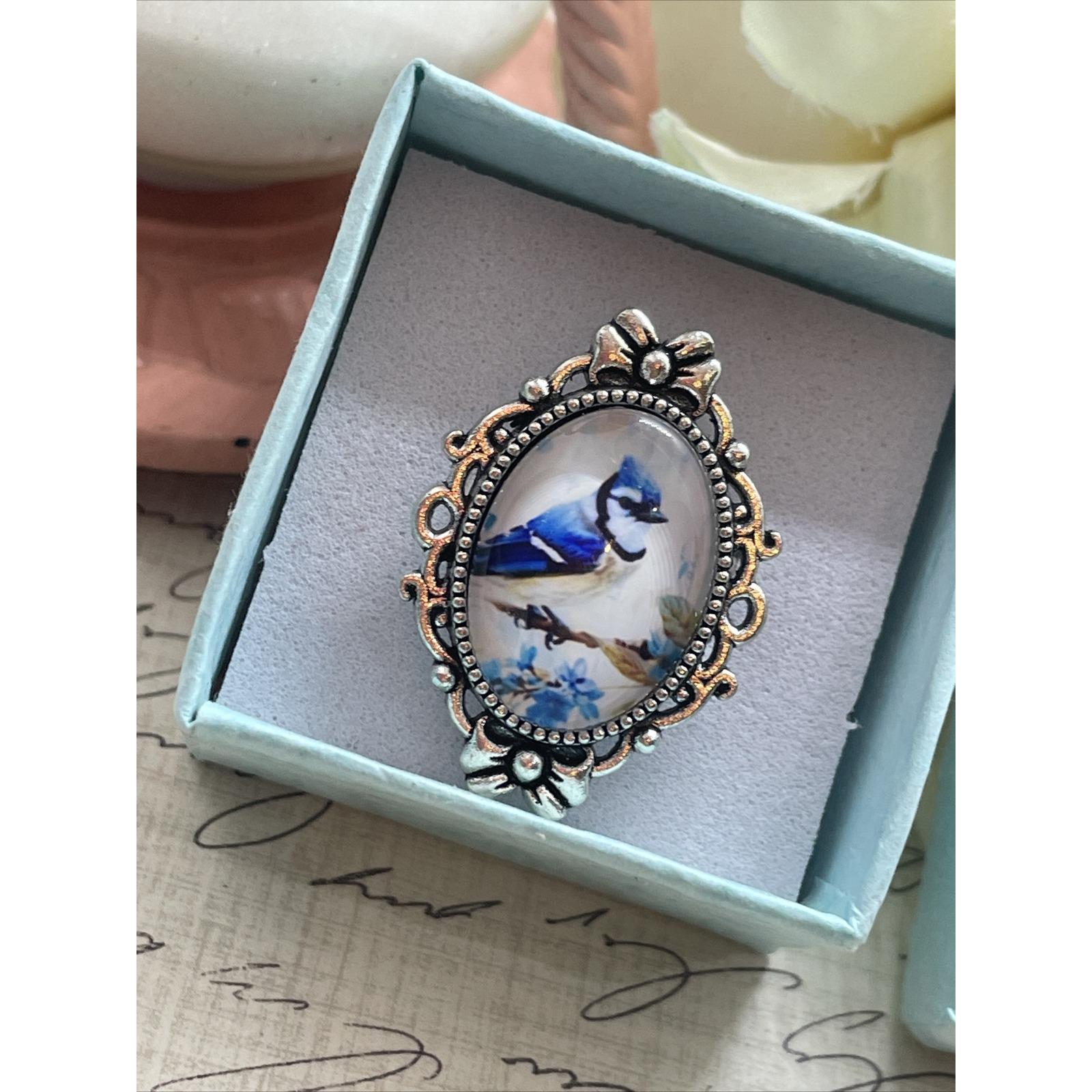 Silver Blue Jay Bird Mom Nature Renaissance Gift Ring Adjustable