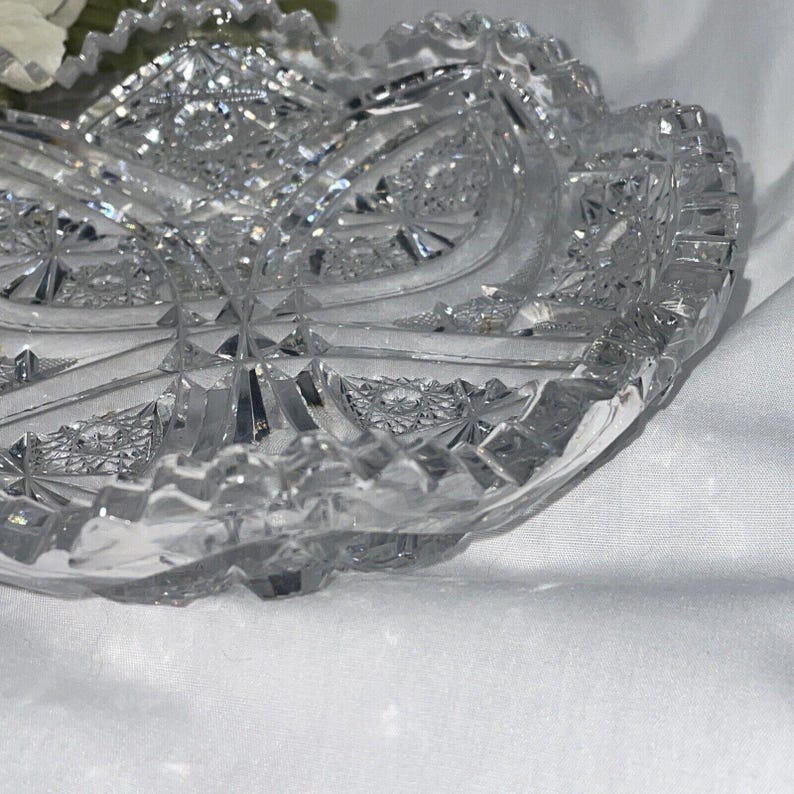 American Brilliant Period Lead Cut Crystal Glass Relish Candyhandle ...