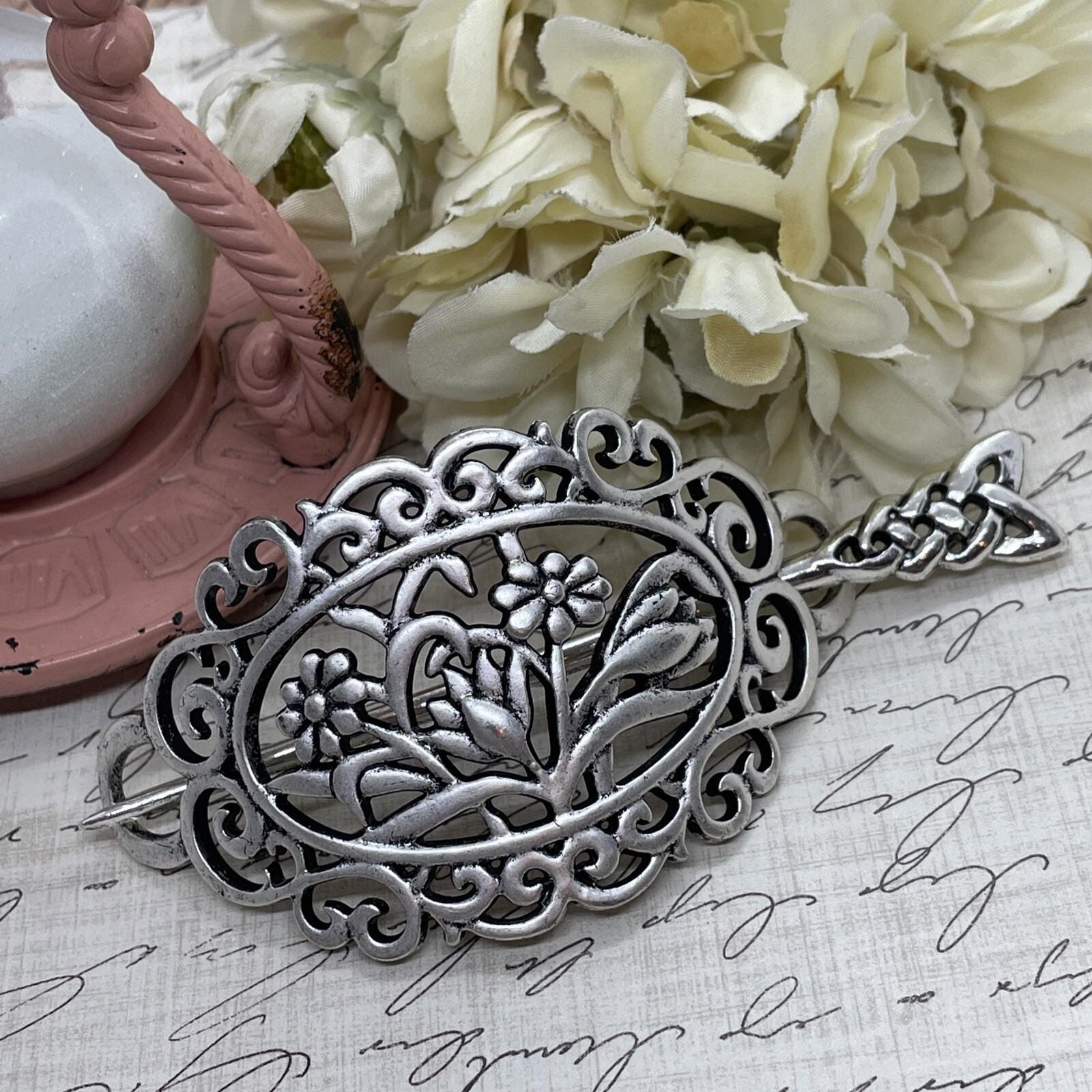 Ornate Silver Floral Bun Holder Amazon.com : Chuangdi 2 Pcs Chinese Japanese Hair Sticks for  main image 4