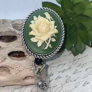Rose verte fleur infirmière nouvelle lanière camée enrouleur rétractable porte-badge pour carte d'identité infirmière enseignant cadeau bijoux victoriens