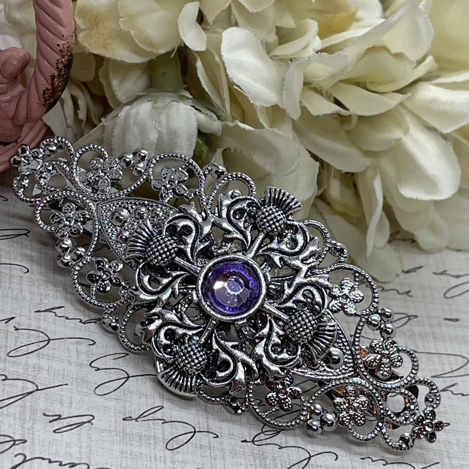 Festival Thistle Purple Scottish Irish Comb Hair Pin Hairpin Barrette Clip Silver WEDDING party jewelry hair jewelry