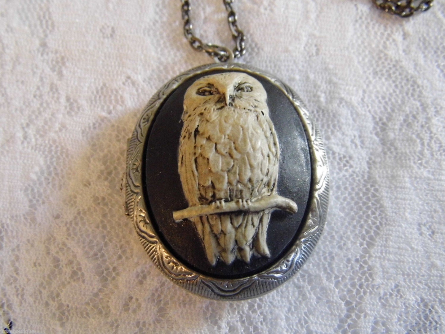 Owl Locket Stash Box Pill Necklace Photo Memory Keepsake Antique Silver
