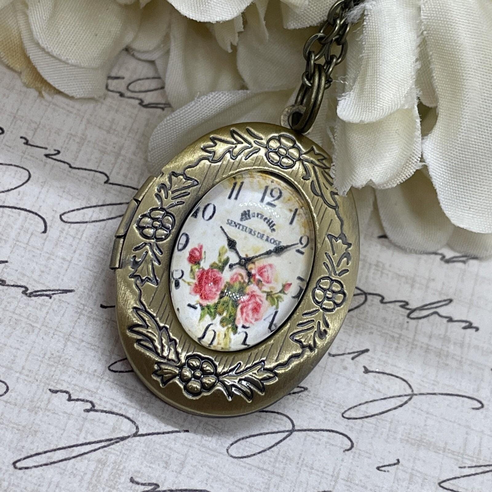 Gold Rose Roses Pocket Watch Necklace Women\'s Birthday Anniversary Gift - NEW Rose Gold Pocket Watch Necklace - Etsy main image 4