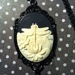 Black Dragon Fly Lilly Pad Wedding Cameo Necklace Pendant Ball Chain