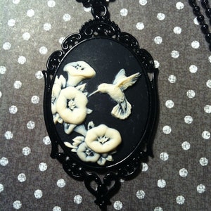 Black White Hummingbird Wedding Cameo Necklace Pendant Ball Chain