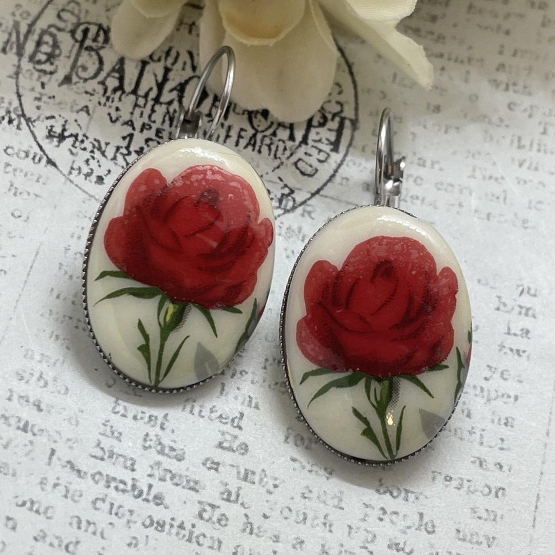 Silver Earrings Porcelain Red Rose Wedding Birthday Anniversary Gift French  Wedding Party Gift Bridal Bride Bridesmaids - Etsy