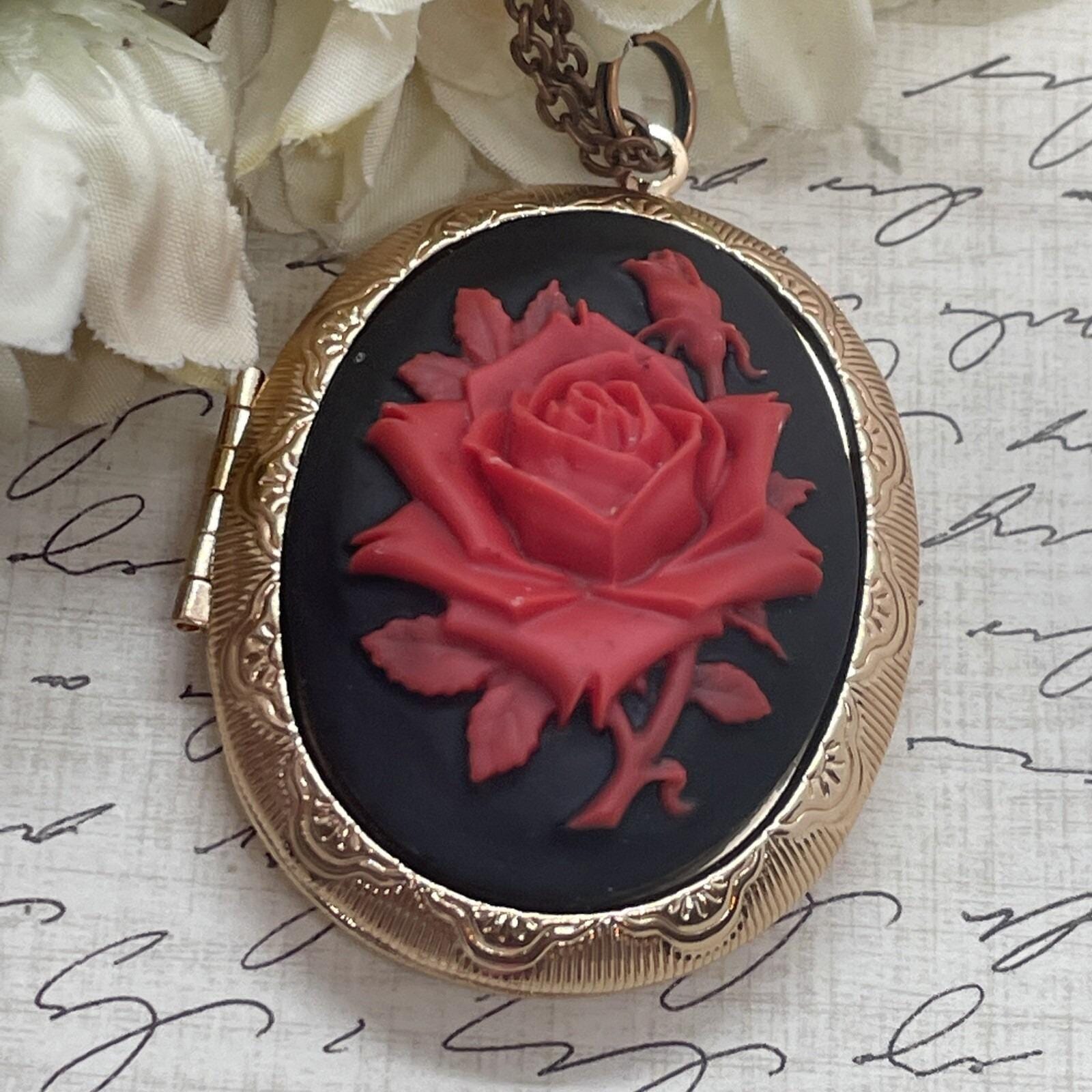 Rose Gold Cameo Gothic Red Black Princess Viking Wedding Locket