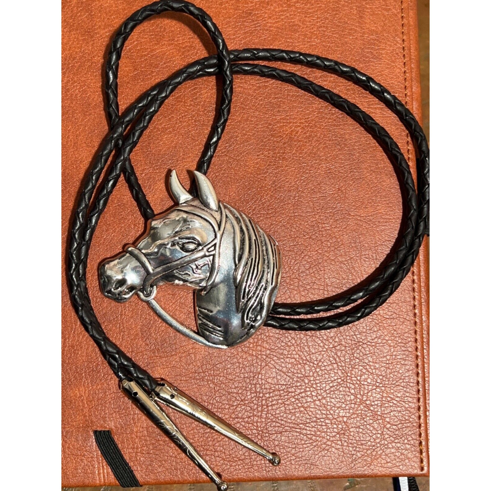 Beautiful Western Leather horse Equestrian western bolo tie Choose Color Rockmount Horse Head Bolo Tie main image 4