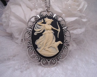 Artemis  Aphrodite Renaissance Greek Goddess God Chariot Horse Cameo Necklace Pendant Vintage Victorian Style Cameo Scarf Purse Charm