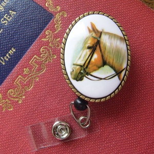 MENS marron HORSE Badge Bobine rétractable Carte d’identité Lunettes Support Enseignant Infirmière Poney Équestre
