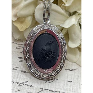 Silber Rabe Schwarz Krähe Medaillon Halskette Anhänger Gothic Hochzeit Vogel Festival Geburtstag Jahrestag Geschenk Festival