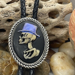 Skull Skeleton Steampunk Top Hat Cameo Pendant Lariat Bolo Tie Gothic Men Women