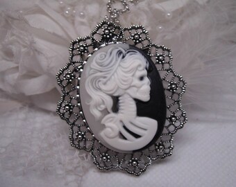 Lady LOLITA Pirate Bride Brooch Pendant Vintage Victorian Cameo Scarf Purse Charm