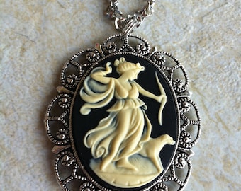 Artemis  Aphrodite Renaissance Greek Goddess God Chariot Horse Cameo Necklace Pendant Vintage Victorian Style Cameo Scarf Purse Charm