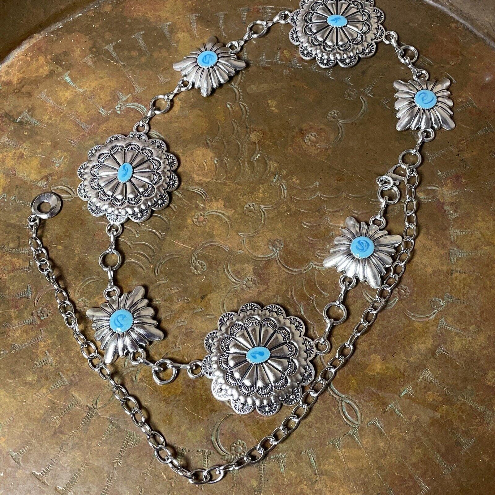 Turquoise Southwest Chain Belt Spring Boho Christmas Gift Southwest Silver Chain Belt  main image 4