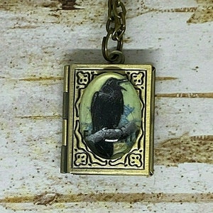 NEUE Gothic Raven Portrait Cameo Bilderrahmen Anhänger Medaillon Halskette Rockabilly