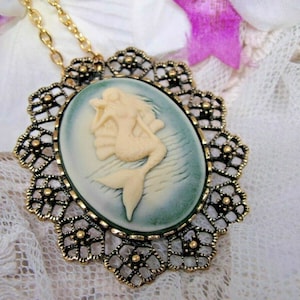 Mermaid Nautical Sea cameo Wedding Cameo Necklace Pendant Vintage Victorian Style Cameo Scarf Purse Charm