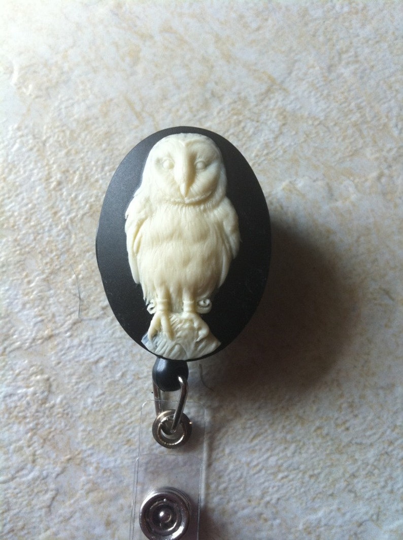 Badge Reel retractable ID Key Card Glasses Holder Teacher Nurse Hoot Owl Mens Womens Bird