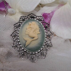 Mermaid Nautical Sea cameo Wedding Cameo Necklace Pendant Vintage Victorian Style Cameo Scarf Purse Charm