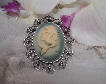 Meerjungfrau nautische Meer Kamee Hochzeit Cameo Halskette Anhänger Vintage viktorianischen Stil Cameo Schal Geldbörse Charme