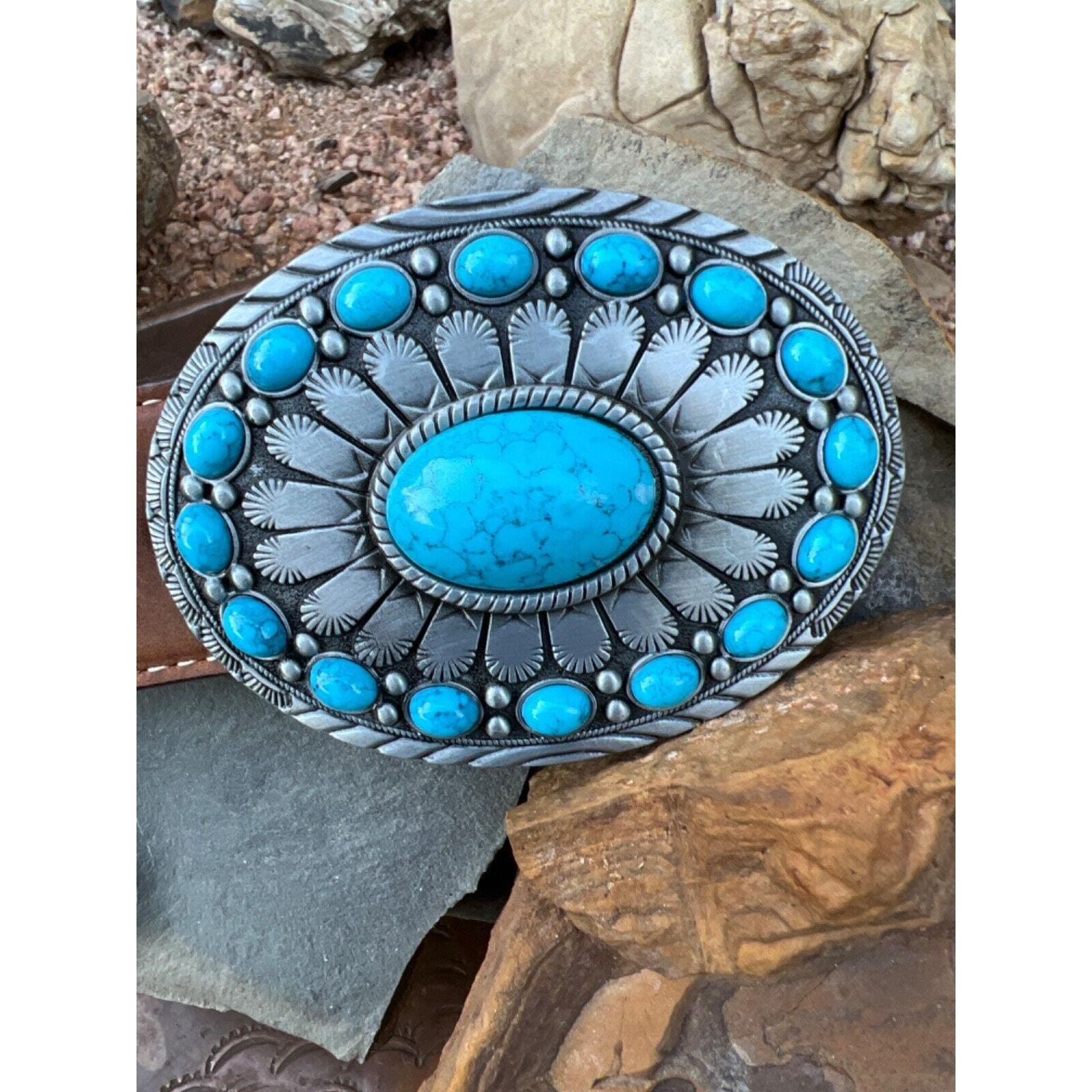 Turqouise Western Cabachon Concho belt buckle Choose Silver Or Gold Belt, A Concho, Sterling Silver, Third Phase Revival  main image 2