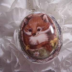 Fox KIT Rot Liebhaber Silber Locket Halsketten-Anhänger-Foto-Andenken Bild-Memory