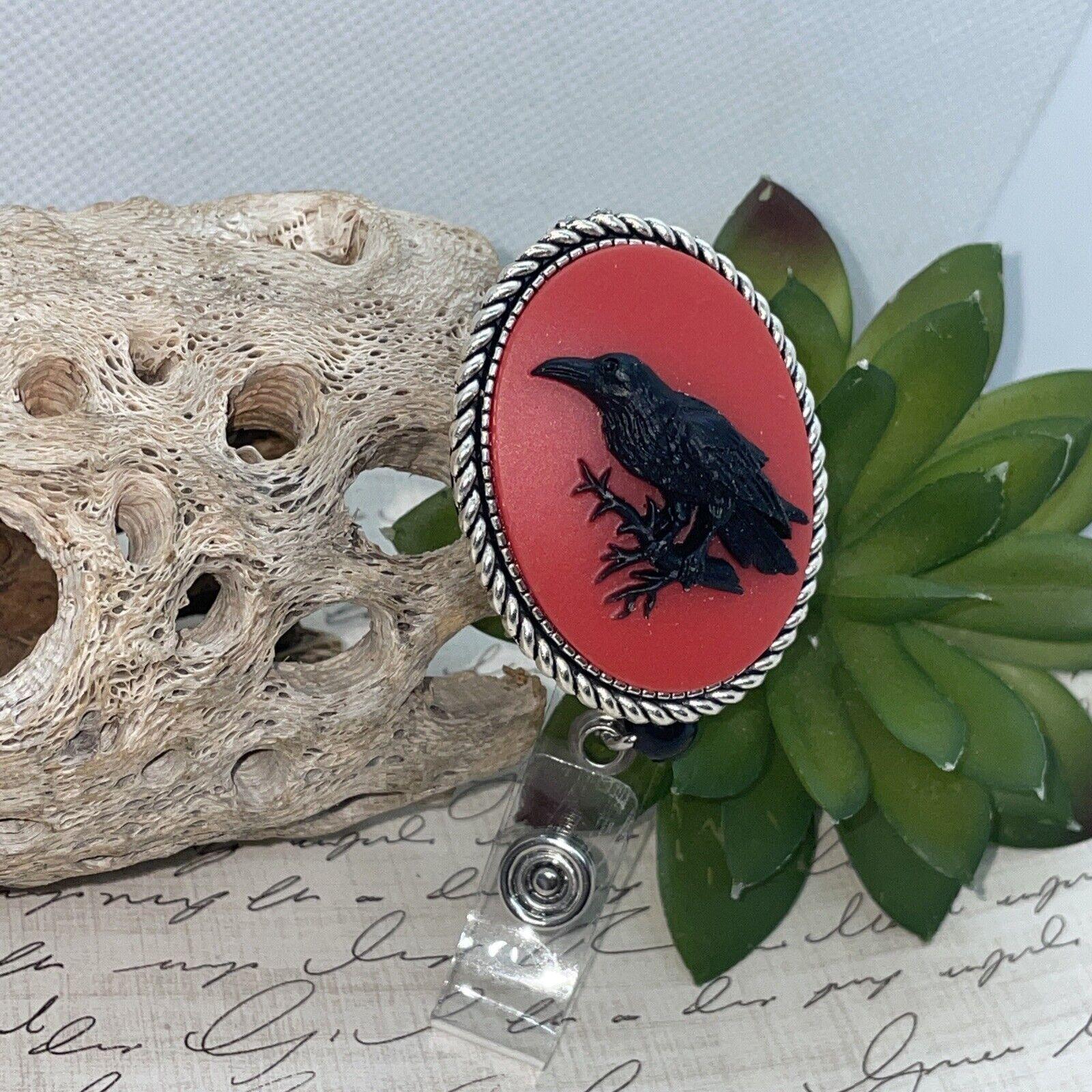 Black Raven At Night Under A Full Moon Retractable ID Key Card Name Tag...