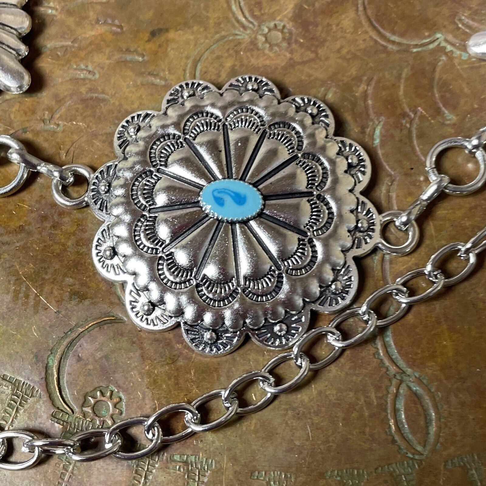 Turquoise crystal & sliver boho chain belt adjustable 47” Amazon.com: Andibro Women main image 4