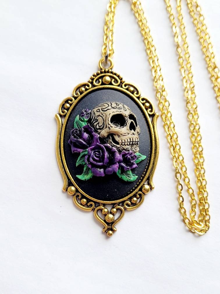 Gold Purple Rose Metallic Sugar Skull Day of the Dead Gothic