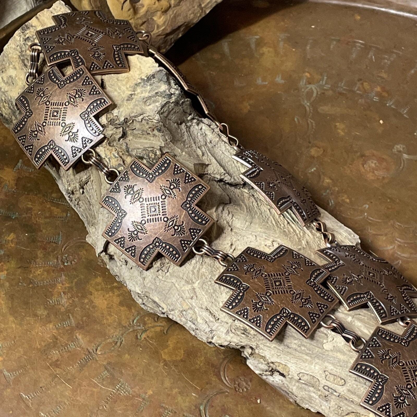 Brass Copper Cross Concho Southwest Unisex Chain Belt 