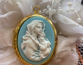 Mary Jesus Christian Locket Cameo Pink Rosary Memorial Urn Photo Keepsake Necklace