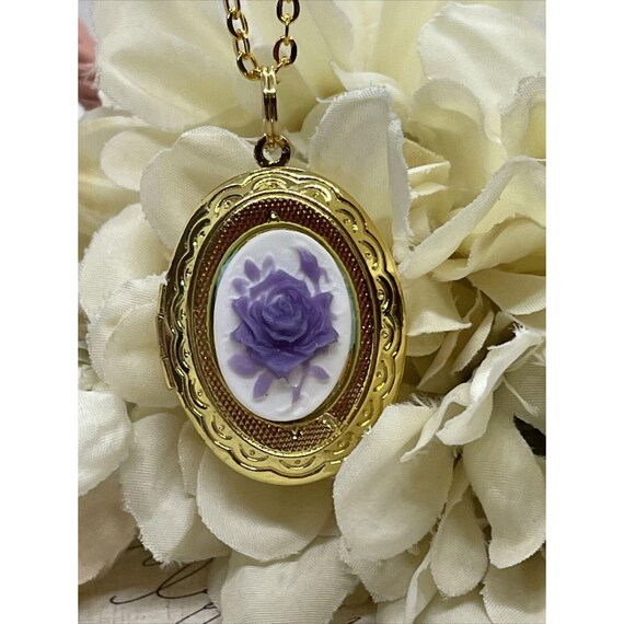 Purple White Easter Spring Wedding Party Gift Jewelry ROSE Cameo