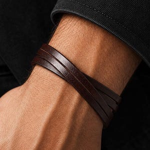 Bracelet en cuir pour homme double tour, bracelet en cuir de vachette vintage marron noir, cadeau d'anniversaire en cuir pour lui, 3e anniversaire de papa mari