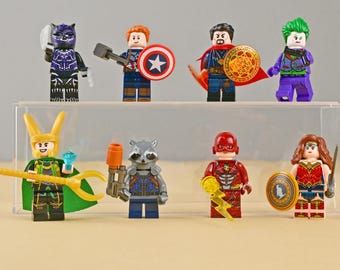 8-in-1 Superhero Minifigure Set: Flash, Loki, Cap, Strange & More, Complete Building Toy Collection Gift for Son or Collector