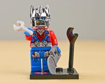 Optimus Prime Minifigure Autobot Leader with Matrix, Red Blue Classic Design Brick Toy, Cool Birthday Gift for Son or Grandson