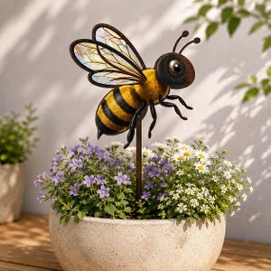 Placa de metal com abelha, arte de parede para jardim com um toque lúdico, presente de boas-vindas, decoração minimalista para parede, ornamento para canteiro de flores.