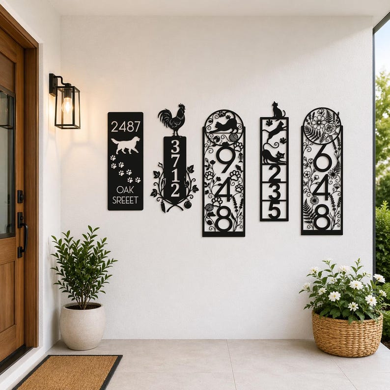 Custom Vertical House Number Sign, Metal Address Plaque Outdoor ...