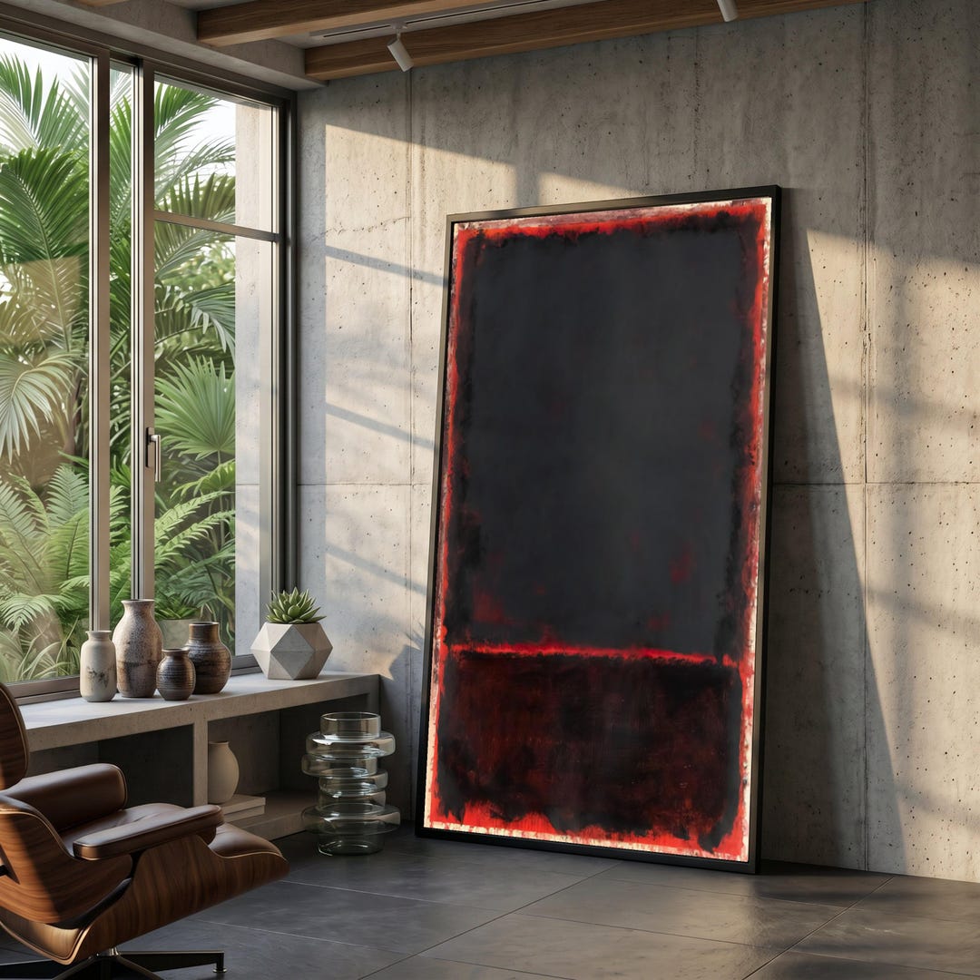 Dark Red and Black Abstract Canvas, Modern Minimalist Wall Art, Bold ...