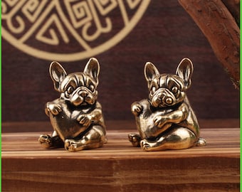 Mini figurine bouledogue français en laiton, jolie statue de bouledogue, décoration de bureau petit chien, chiot en laiton vintage à collectionner, cadeau pour amoureux des animaux de compagnie