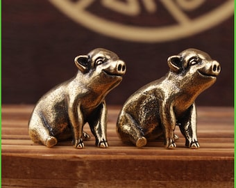 Mini figurine de cochon en laiton, jolie statue de cochon, petite décoration d'animal de la ferme, cochon en laiton vintage à collectionner, cadeau d'ornement de bureau cochon porte-bonheur