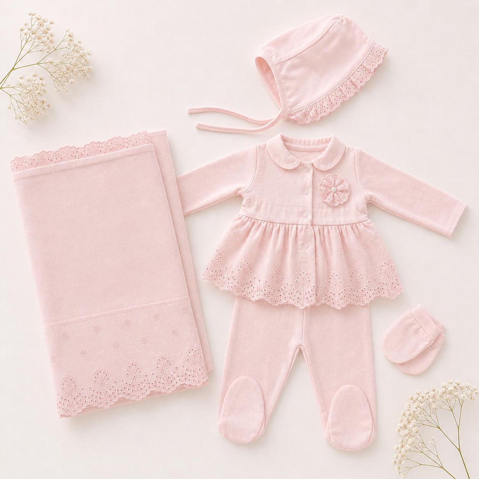 Pink Baby Girl Outfit Set | 100% Cotton Lace Baby Clothes | Elegant ...
