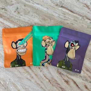 MylarNest | Bolsas reutilizables de Mylar ilustradas – Bolsas con cremallera Cool Monkey – Almacenamiento estilo NFT